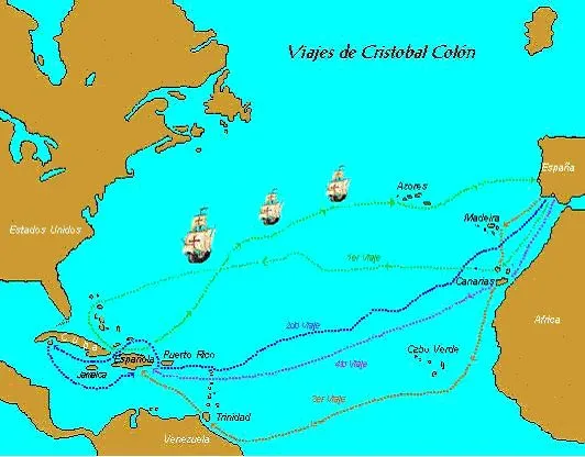 El mapa de los viajes de cristobal colon - Imagui