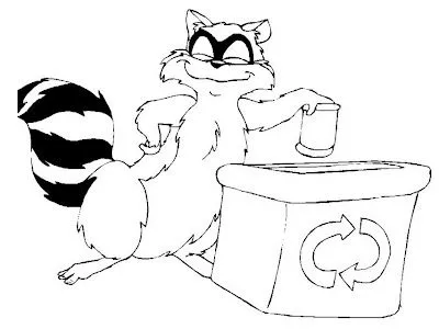 Mapache reciclando latas para colorear ~ 4 Dibujo