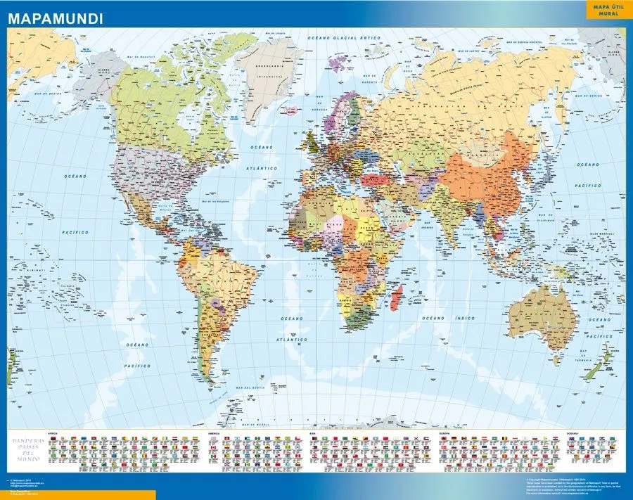 Mapamundi Banderas plastificado | Mapas para México, USA y Canada de pared  murales