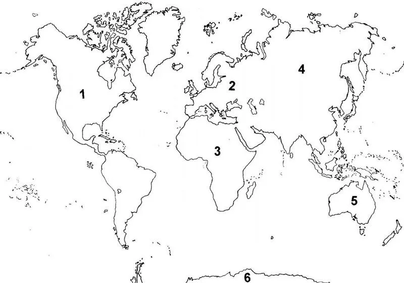 Mapamundi continentes horizontal: sin nombres, para ser completado ...