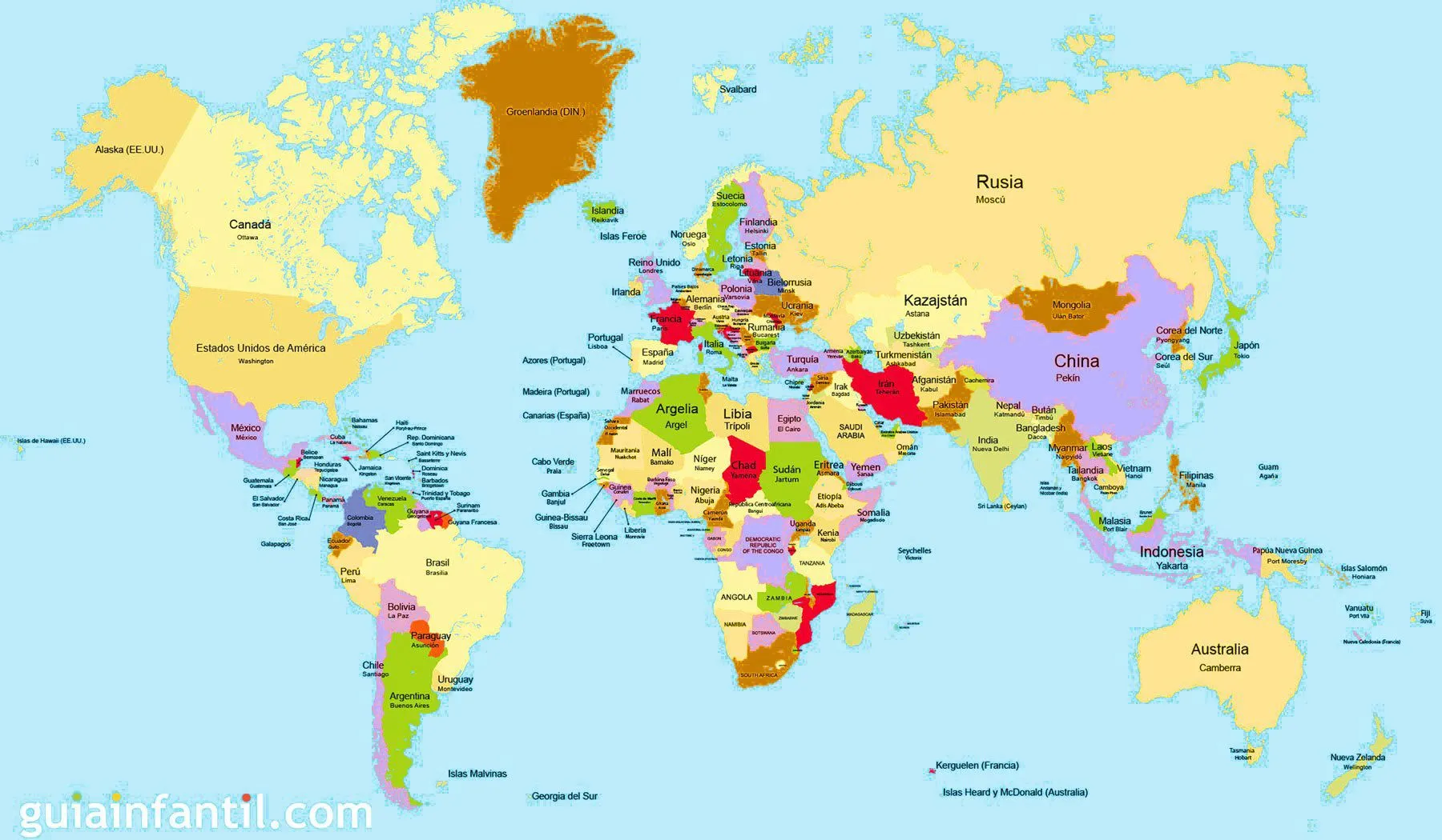 Mapamundi para niños de primaria - 5 mapas temáticos del mundo