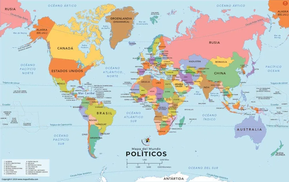 Mapamundi por países - Imágenes y fotos con los nombres