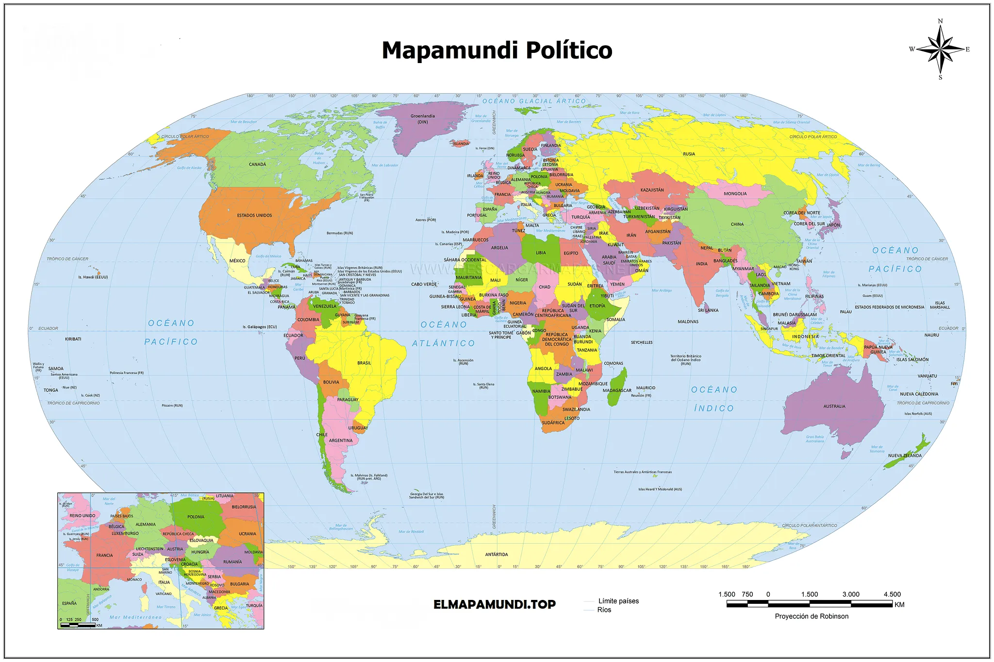 ▷ Mapamundi Político con Nombres 