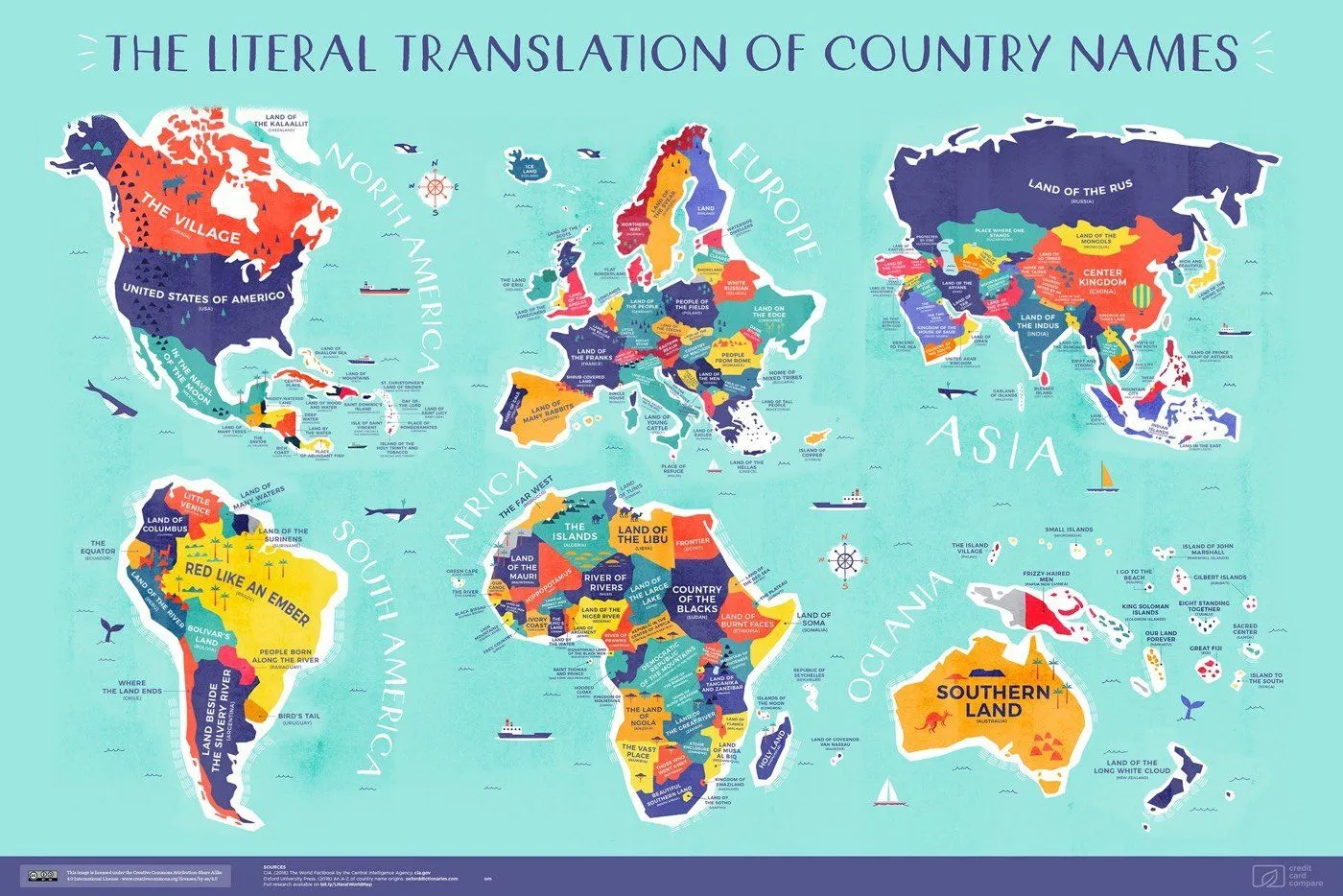 Mapamundi que revela el significado de los nombres de los países - Cultura  Inquieta