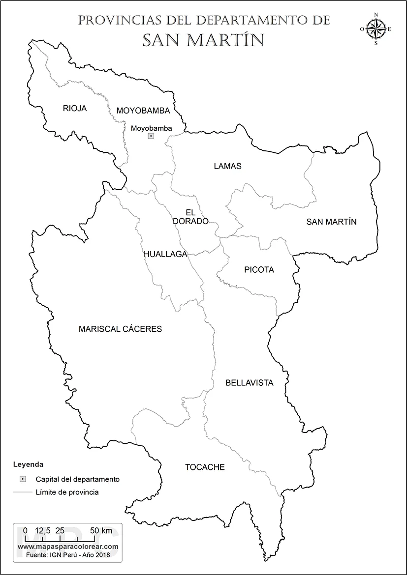 Mapas departamento de San Martín para colorear