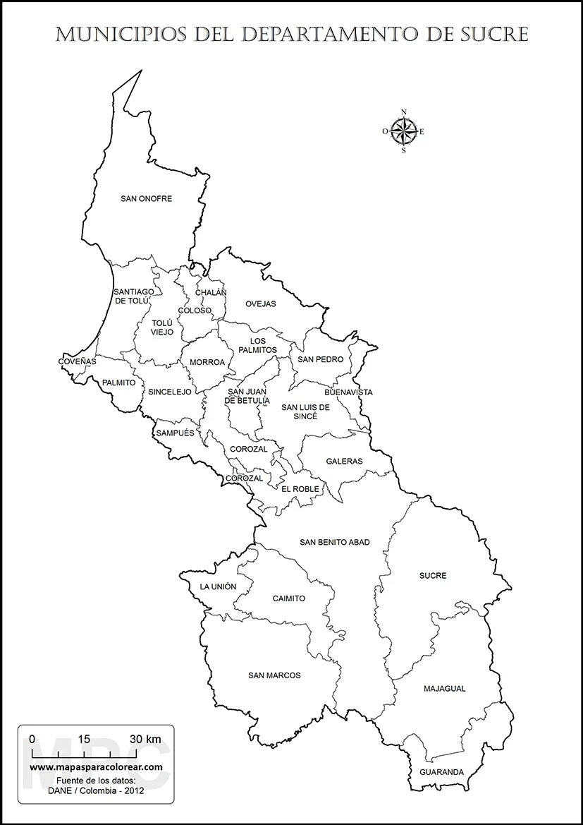 Mapas del departamento de Sucre para colorear