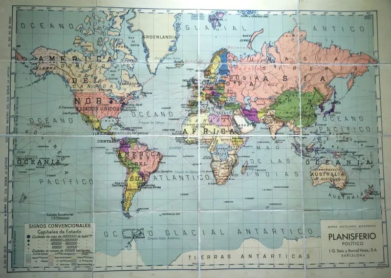 Mapas Escolares - Planisferio Político by Seix y Barral, Hnos.: (1950)  Art / Print / Poster | Frame