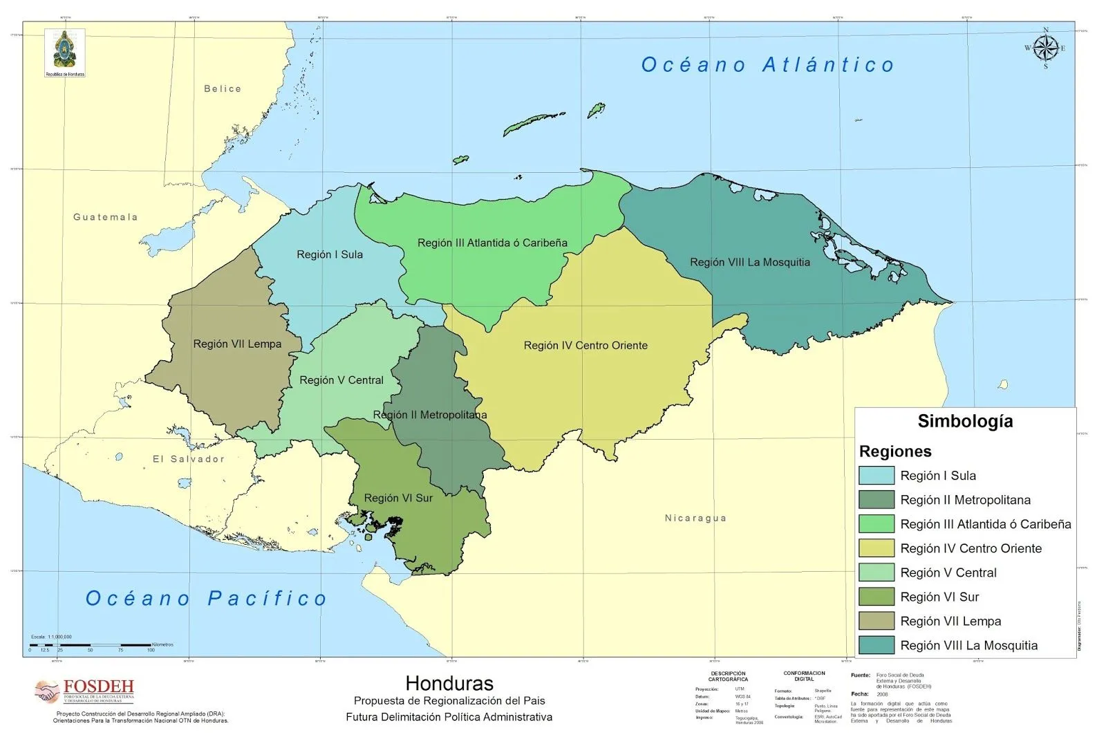 Mapas de Honduras: Mapa regiones de honduras