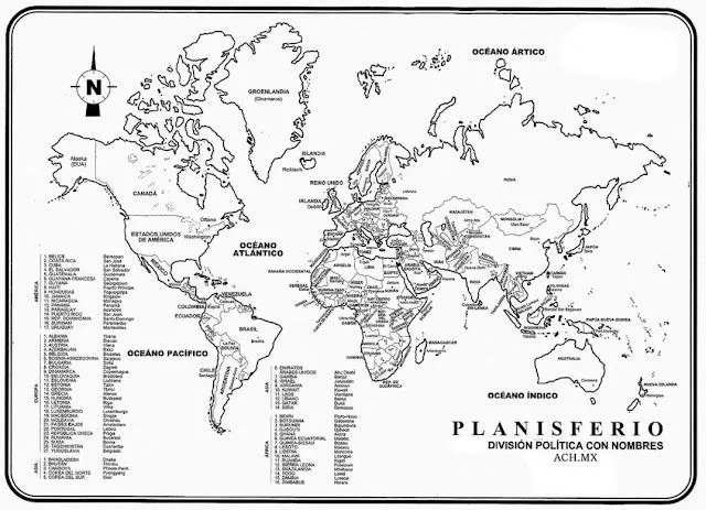 Mapas mundiales con nombres para imprimir - Imagui