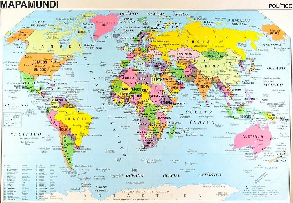 Mapas: Planisferio con División Política - Países, Capitales ...