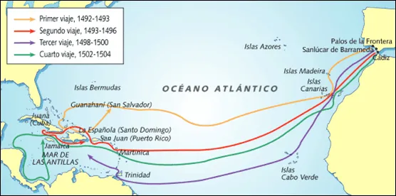 El mapa de los viajes de colon - Imagui