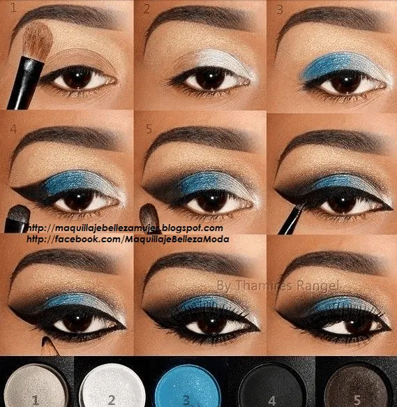 Maquillaje para Navidad con Sombras Azul Plata y Delineado Negro ...