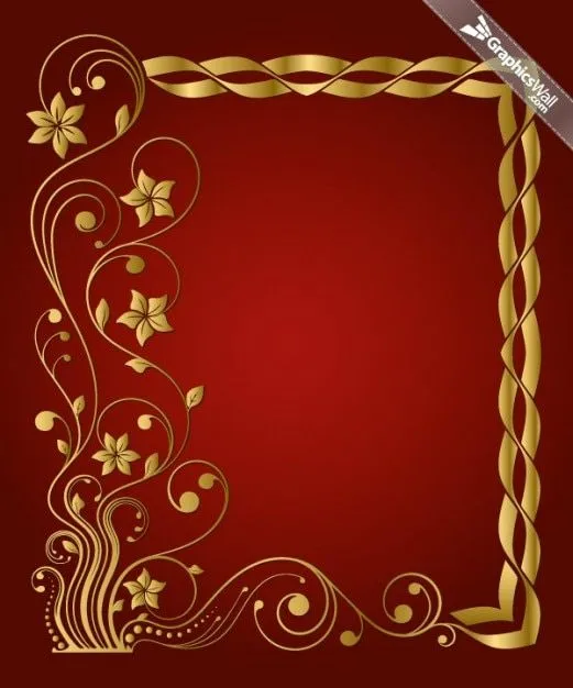 Marco floral de oro sobre fondo rojo | Descargar Vectores gratis