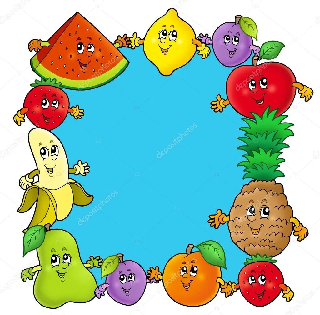 marco con varias frutas de dibujos animados — Foto stock © clairev #