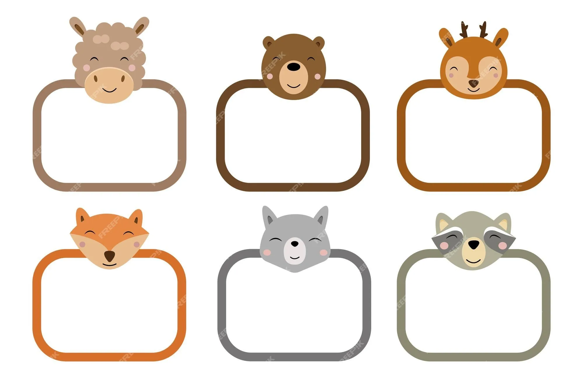 Marcos decorativos con lindas cabezas de animales ilustración vectorial para  fotos de bebés, notas, tarjetas y recuerdos concepto de diseño de notas  inserta tu foto | Vector Premium