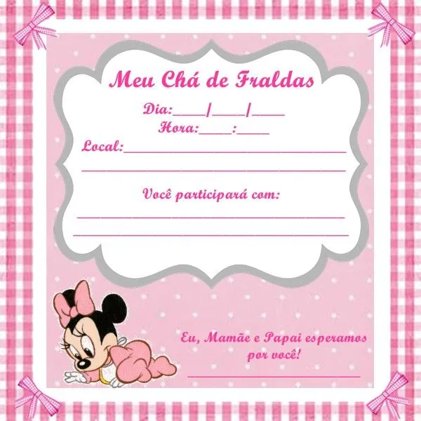 Maria Carlotinha Ateliê: Convite Chá de Fraldas com tema Baby Disney
