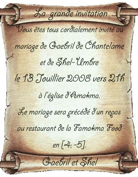 Mariage de Gaebril et Shel-