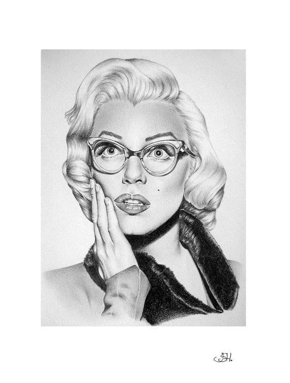 Marilyn Monroe retrato a lápiz dibujo arte firmado por IleanaHunter