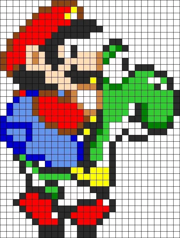 Mario And Yoshi perler bead pattern | Punto de cruz - Mario Bros ...