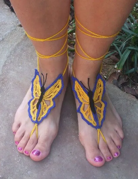 Mariposa naranja bohemio patrón Crochet sandalias pies descalzos ...