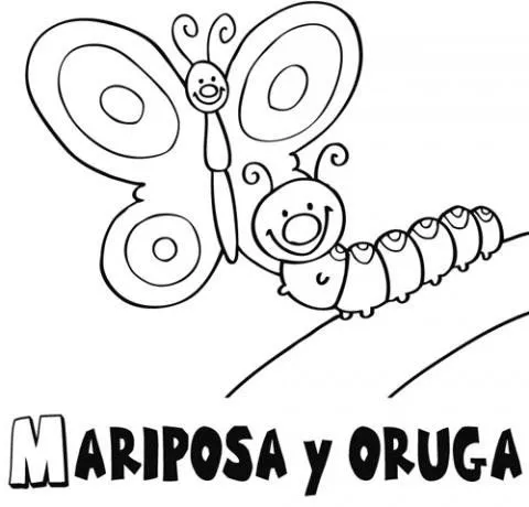 de una mariposa y oruga para colorear. Dibujos para niños