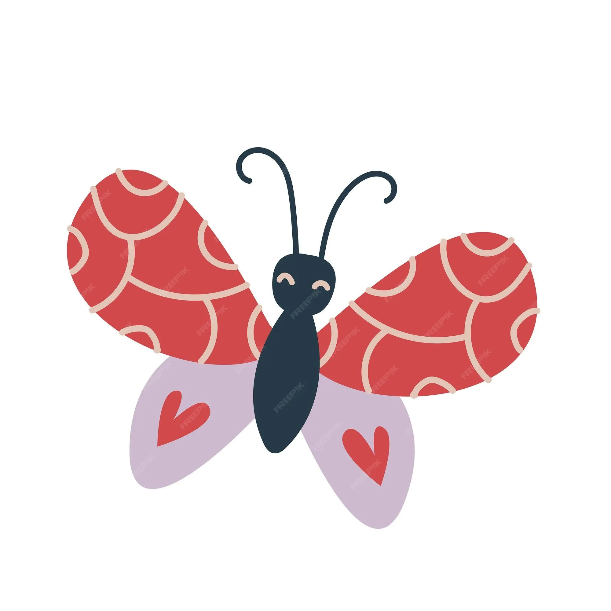 Mariposa roja aislada con un corazón en las alas. colores pastel boho. imprimir  para la decoración de la guardería, ropa, habitación, postal, arte de la  etiqueta engomada linda diversión | Vector Premium