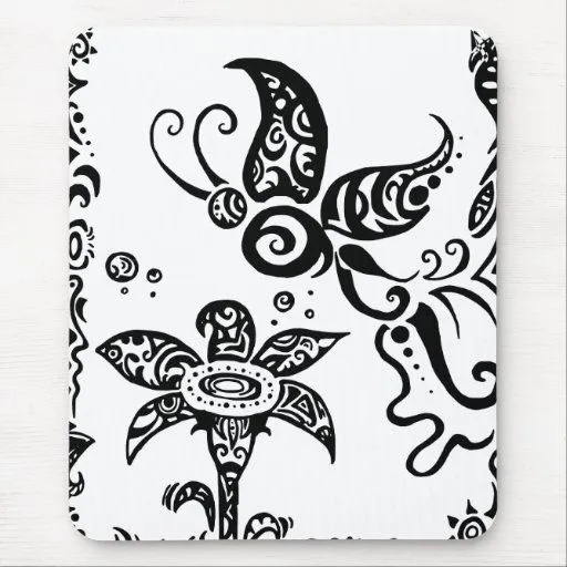 Mariposa tribal blanco y negro alfombrillas de raton | Zazzle