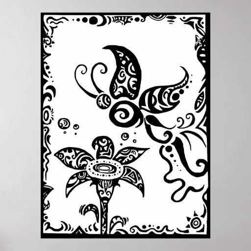 Mariposa tribal blanco y negro poster de Zazzle.