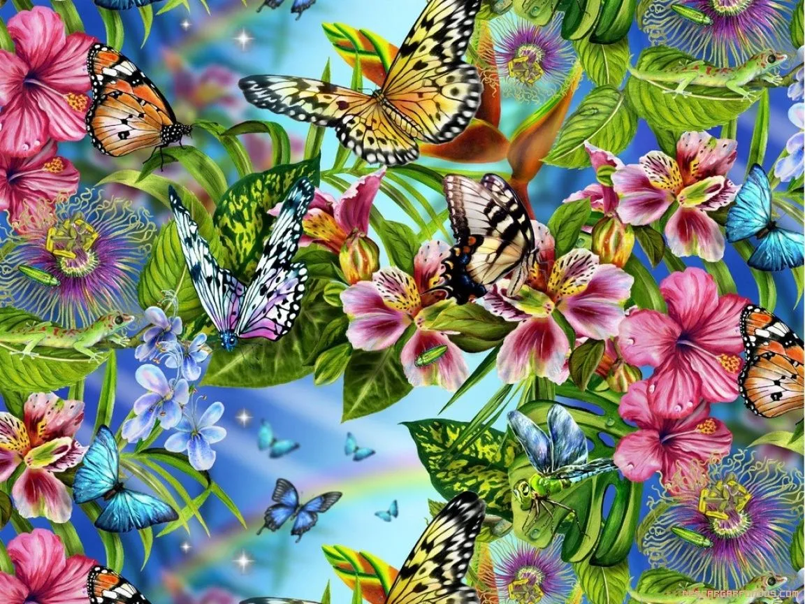 mariposas y flores fondo de pantalla