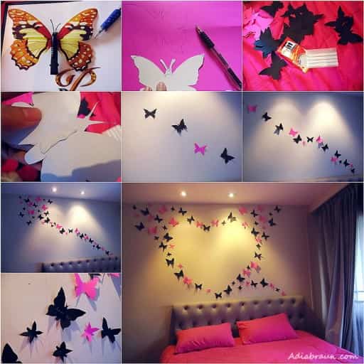 Mariposas de papel para decorar paredes de dormitorio