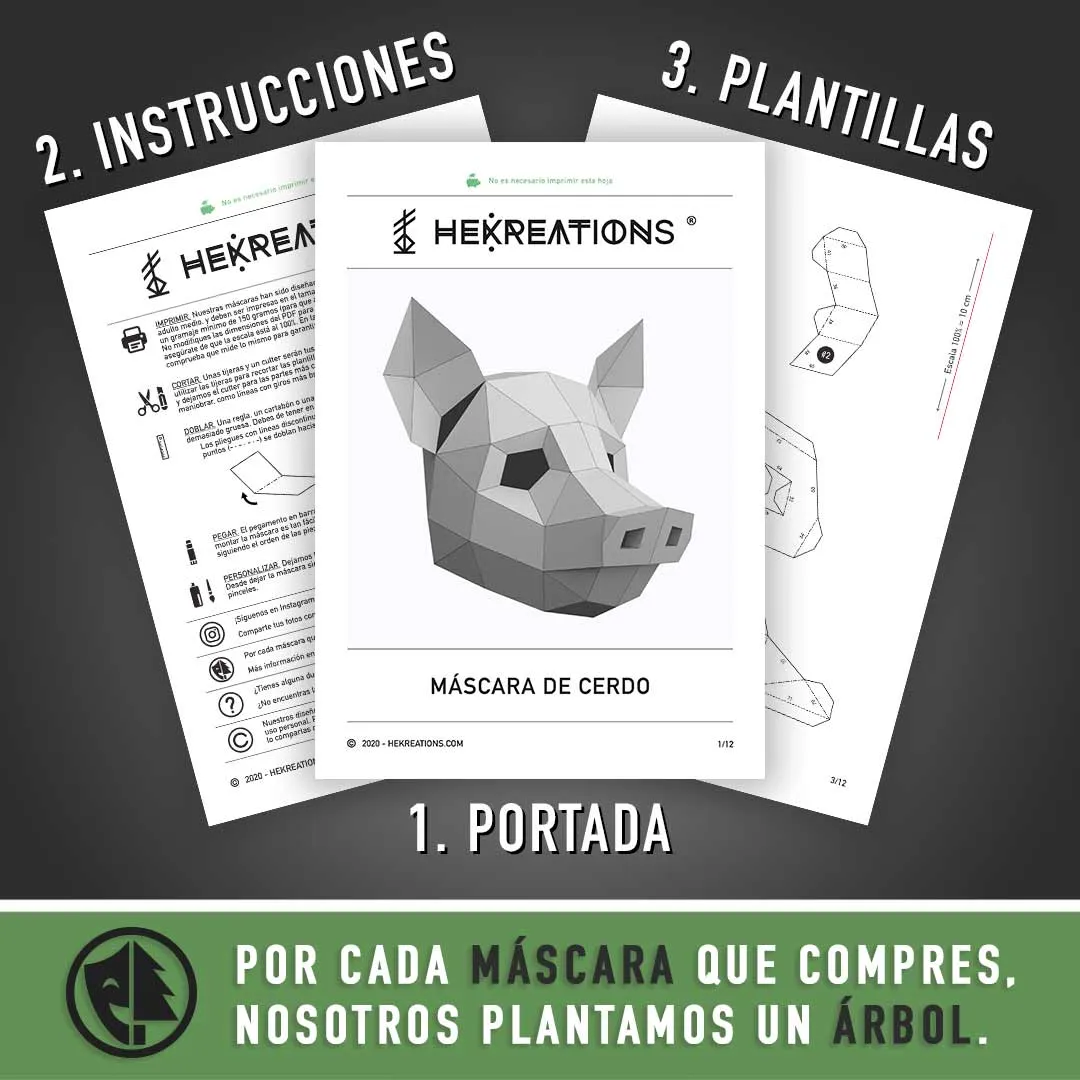 Máscara de Cerdo para Imprimir con Papel | Plantillas PDF