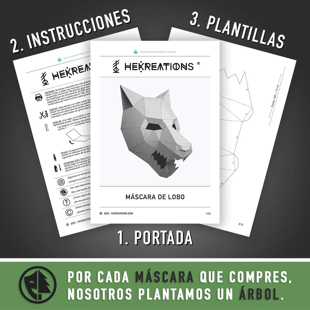 Máscara de Lobo para Imprimir con Papel | Plantillas PDF