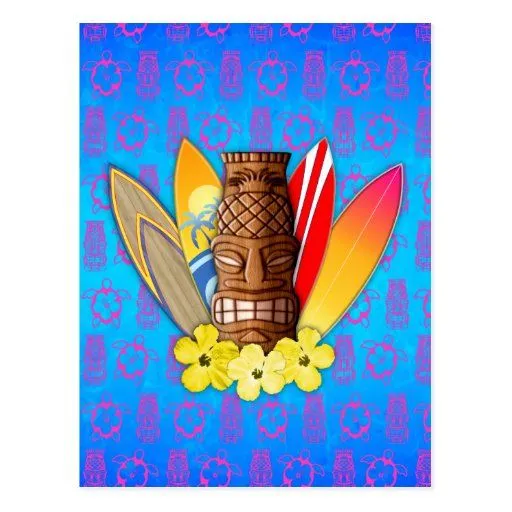 Máscara y tablas hawaianas de Tiki Tarjetas Postales | Zazzle