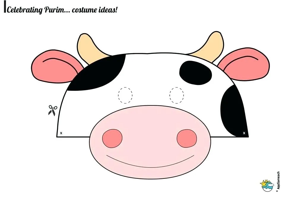 Máscaras de Carnaval: Máscara de vaca para imprimir, para colorear o color