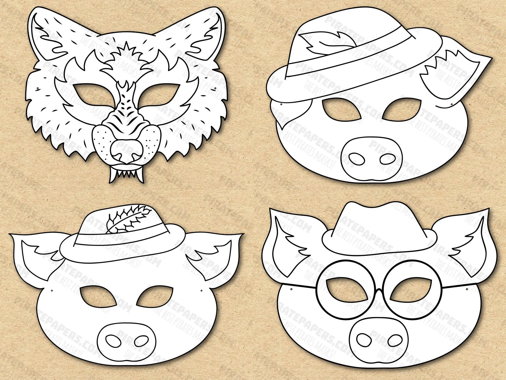 Máscaras de Los Tres Cerditos Imprimibles para colorear Lobo Feroz Papel  DIY para niños y adultos. Plantilla PDF. Descarga instantánea. Víspera de  Todos los Santos. - Etsy México