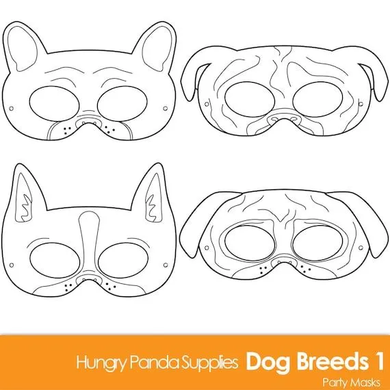 Máscaras para colorear imprimibles de raza de perro máscara - Etsy México