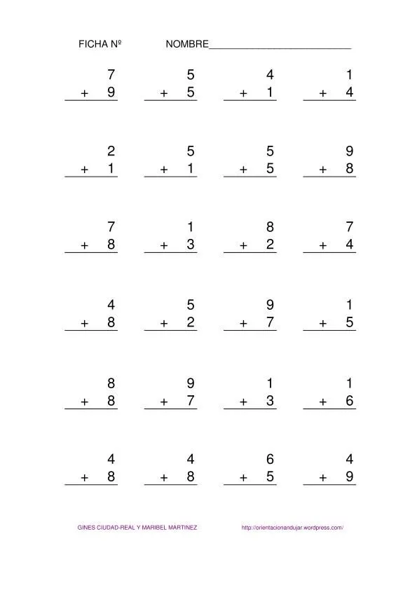 Mate de 2º de Primaria: FICHAS DE SUMAS