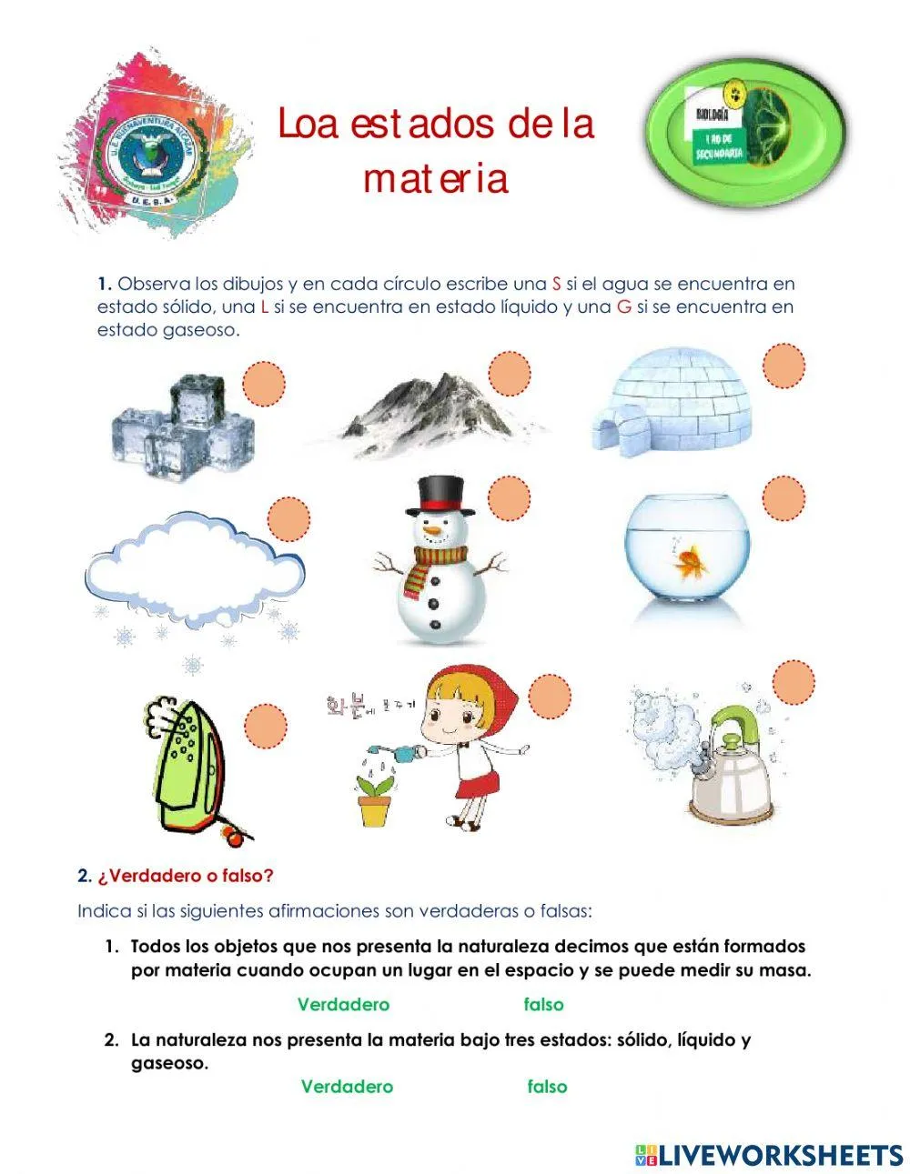 Estados de la materia online activity for primero de secundaria | Live Worksheets
