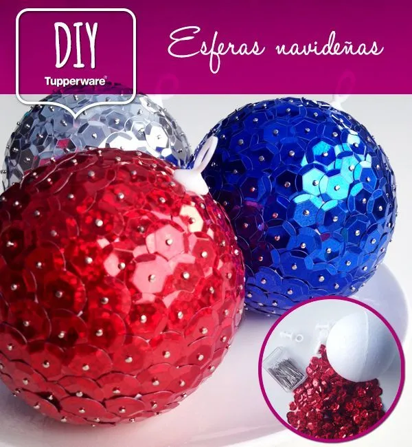 Materiales: bolas de unicel, lentejuelas de colores, alfileres ...