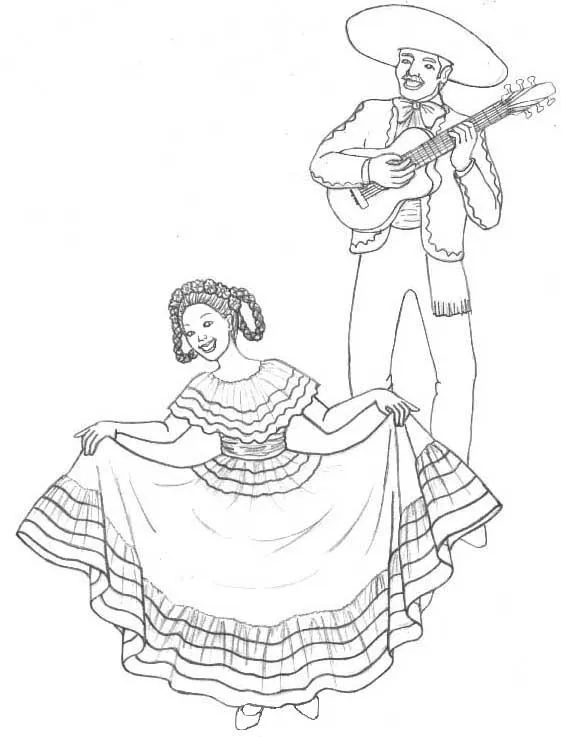 Cinco de Mayo dancing coloring page | Dibujos, Páginas para colorear,  Muestra de bordado