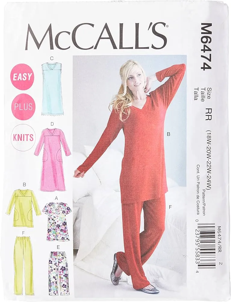 McCall Pattern M6474 - Patrones de Costura para Camisa, túnica, Vestidos y  Pantalones para Mujer, Talla RR (18W-20W-22W-24W) : Amazon.com.mx: Hogar y  Cocina