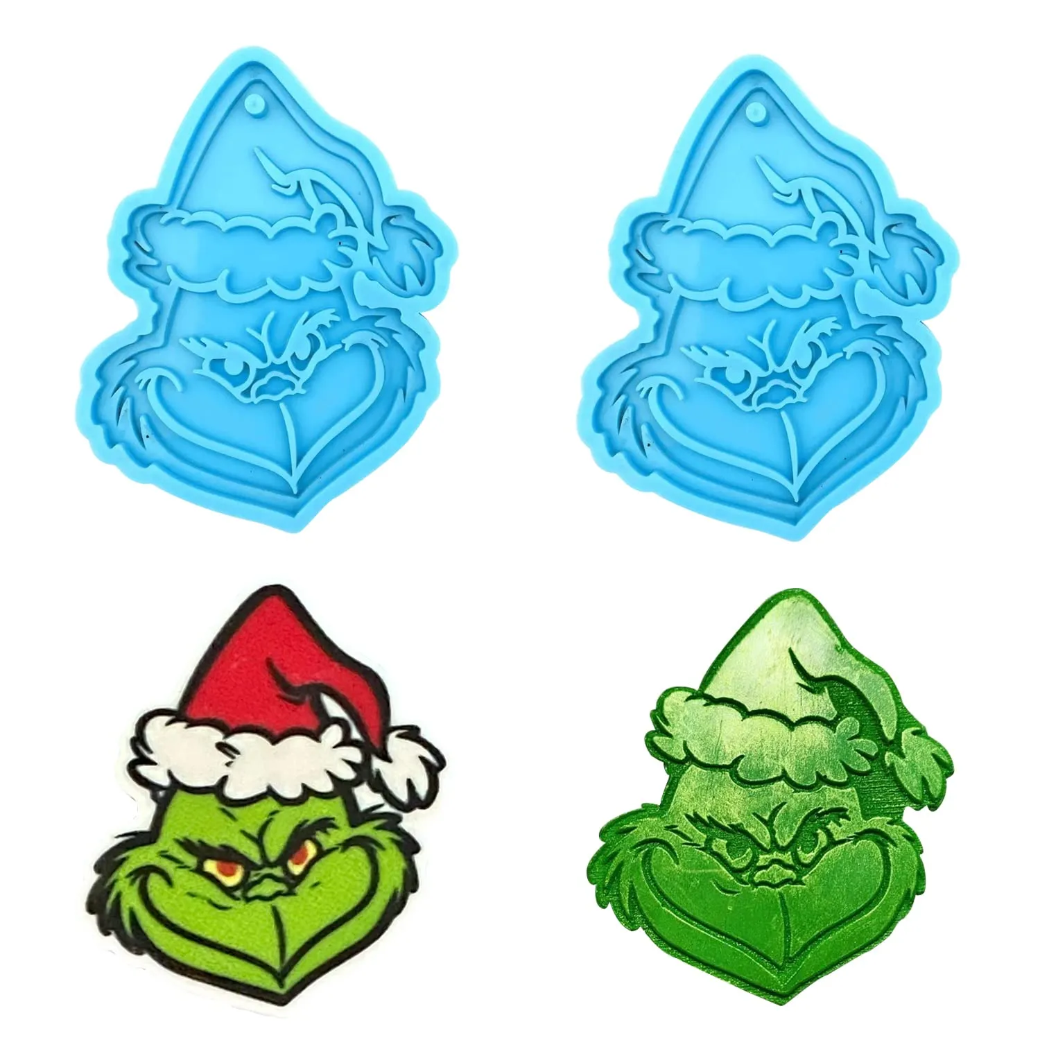 Mcmrsoul Molde De Silicona Grinch, Moldes De Resina De Adorno Navideño para  Llavero De Freshies, Molde De Silicona para Cara De Personaje Navideño para  Resina Grinch De Navidad - 2 Piezas :