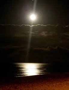 Media luna plata sobre fondo negro, casi roja en el poniente. Linterna ...