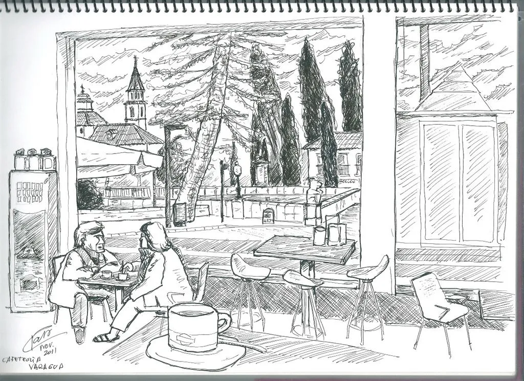 Meditaciones de un aprendiz a URBAN SKETCHER: Desde la cafetería ...