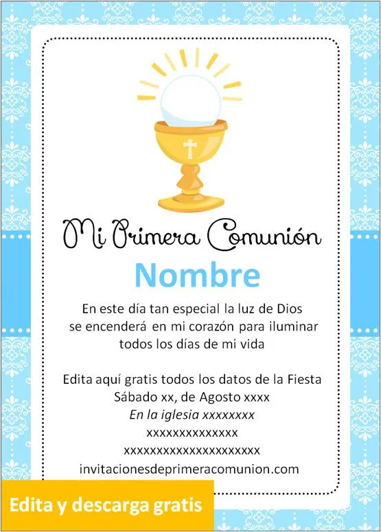 ▷ Las mejores invitaciones para Primera Comunión Niño para editar【2020】