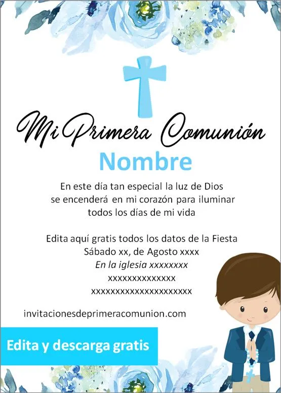 ▷ Las mejores invitaciones para Primera Comunión Niño para editar【2020】