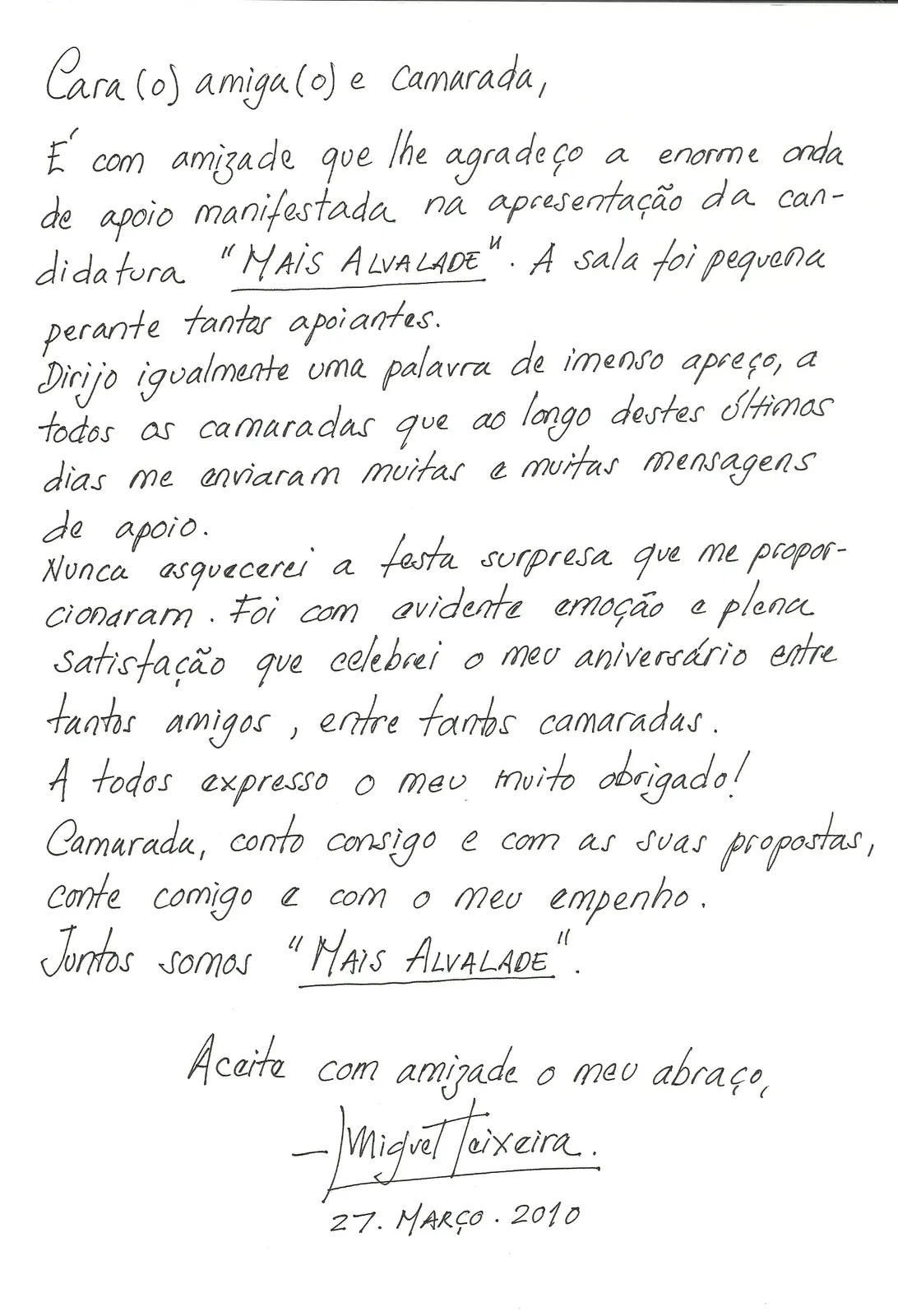 Mensagem de Agradecimento aos Militantes | Mais Alvalade, um ...