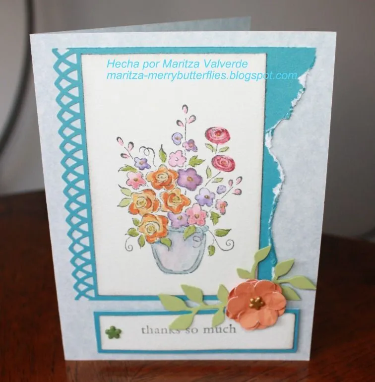 MERRY BUTTERFLIES: TARJETA CON SELLOS, FLORES Y BORDES