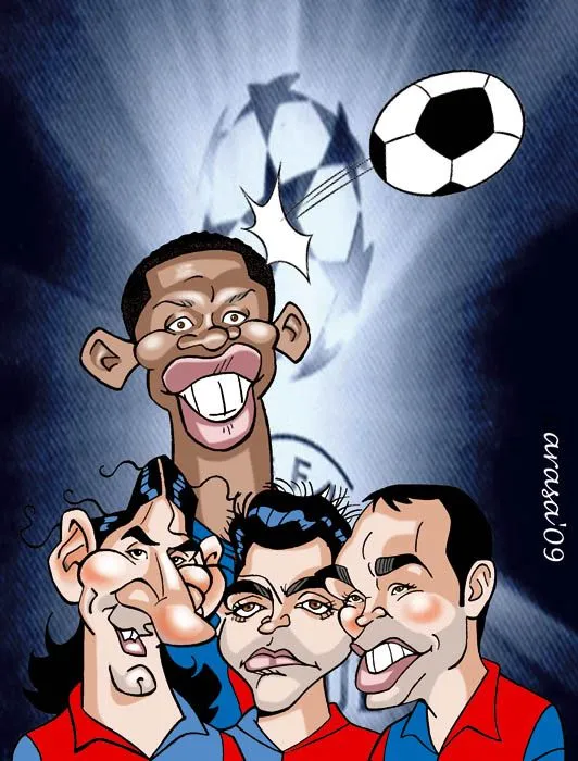 Messi, Eto'o, Xavi e Iniesta del Barça | Caricaturas by Jordi Arasa