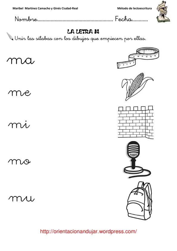 Método de lectoescritura; Consonante “m” “M” -Orientacion Andujar